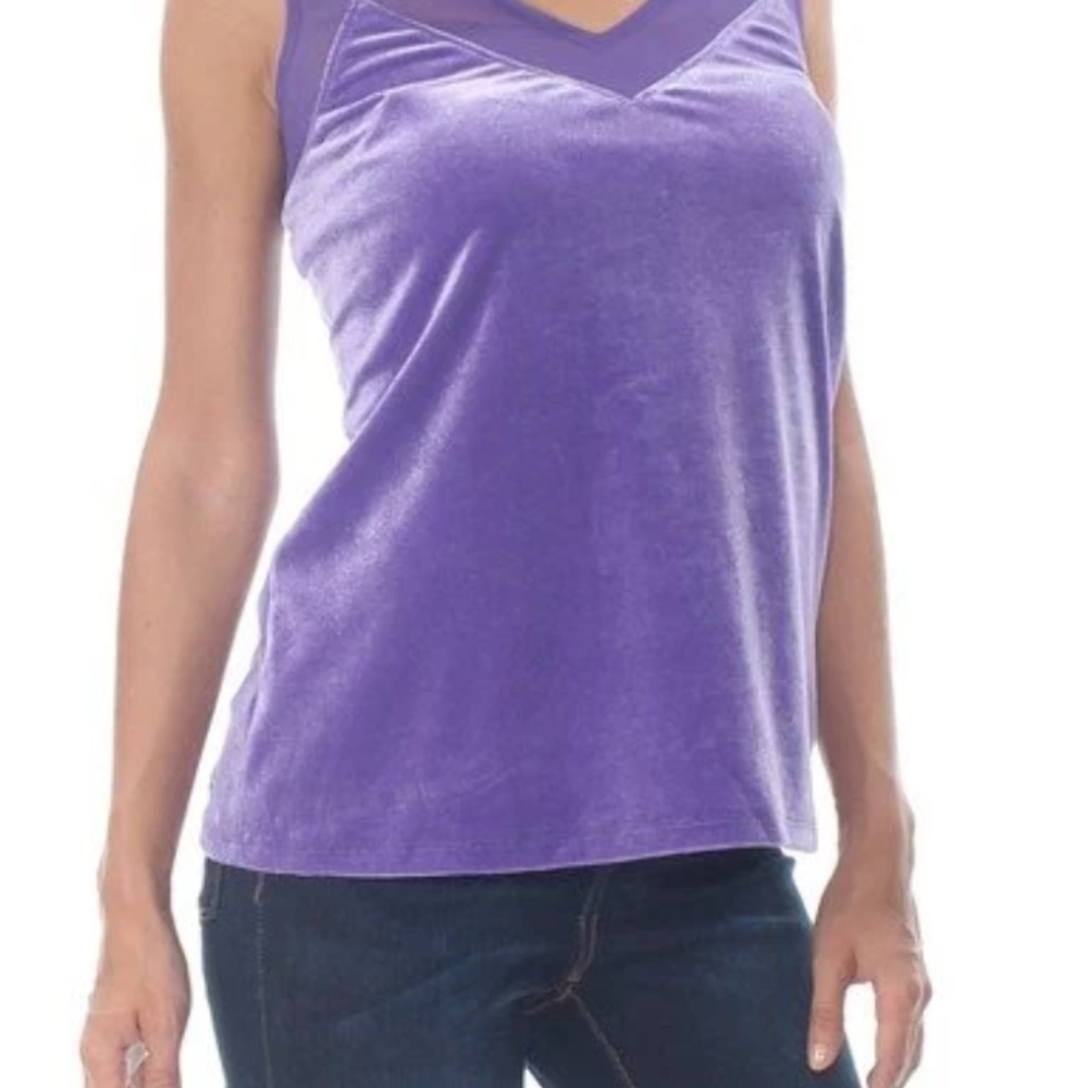 INC Purple Velvet Sheer Inset Sleeveless Top